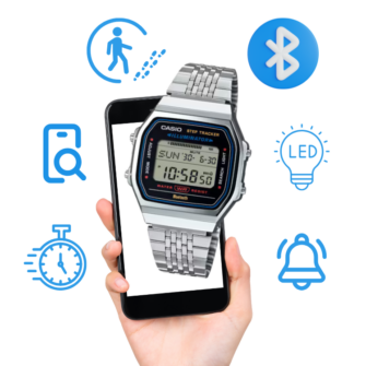 Reloj Casio Vintage Plateado Bluetooth Reloj Retro Podómetro Cuenta pasos luz cronómetro conectado con el móvil smartwatch