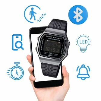 Reloj Casio Vintage Negro Bluetooth Podómetro cuentapasos conectado al móvil smarthwatch