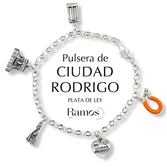 Pulsera de Ciudad Rodrigo en plata de Ley abalorios representativos del pueblo